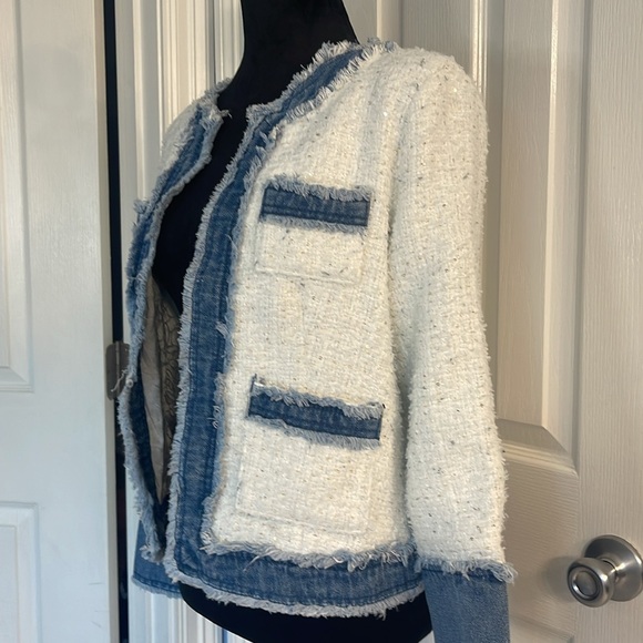 NWT Nanette  Lepore white tweed/denim jacket Sz S - Picture 2 of 14